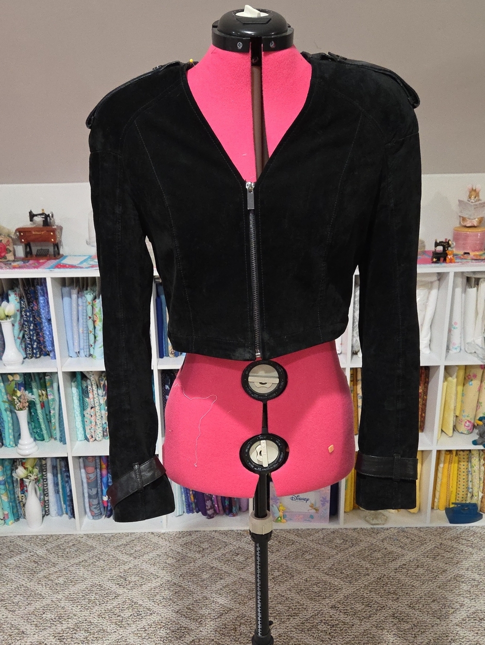 bebe Black Suede Cropped Zip-Front Jacket